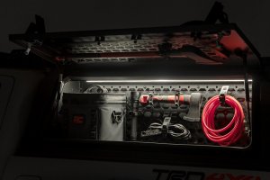 Toyota Tacoma Bed Cap Molle Panel Side Storage Bin - Driver Side - Rough Country - Molle Panel + Integrated LED, Powder-Coated - '16-'23